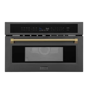 ZLINE Autograph 30-Inch Microwave Oven in Black Stainless Steel and Polished Gold Helix Handle (MWOZ-30-BS-KG)