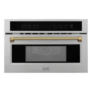ZLINE Autograph 30-Inch Microwave Oven in Stainless Steel and Polished Gold Helix Handle (MWOZ-30-KG)