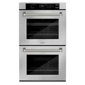 ZLINE Autograph 30-Inch True Convection Double Wall Oven in Stainless Steel & Nickel Helix Handles (WADZ-30-KPN)