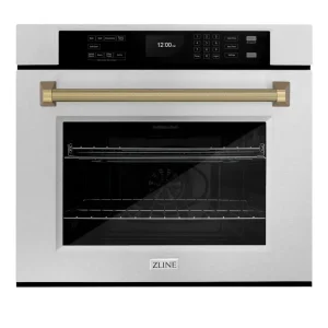 ZLINE Autograph 30-Inch True Convection Single Wall Oven in Satin Steel with Bronze Helix Handle (WASSZ-30-KCB)