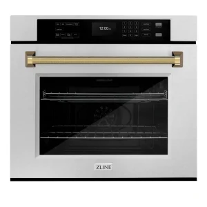 ZLINE Autograph 30-Inch True Convection Single Wall Oven in Satin Steel with Gold Helix Handle (WASSZ-30-KG)