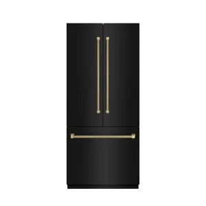ZLINE Autograph 36-Inch Black Stainless Steel French Door Refrigerator w/ Gray Interior & Bronze Helix Handles (GRBIVZ-BS36KCB)