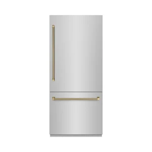 ZLINE Autograph 36-Inch Built-In Refrigerator w/ Gray Interior and Champagne Bronze Helix Handles (GRBITZ-30436KCB)