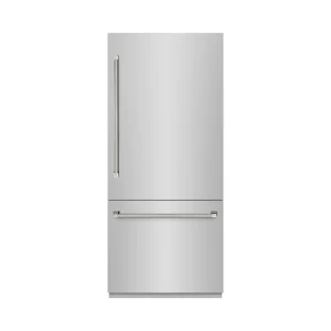 ZLINE Autograph 36-Inch Built-In Refrigerator w/ Gray Interior and Polished Nickel Helix Handles (GRBITZ-30436KPN)
