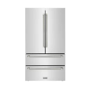 ZLINE Autograph 36-Inch Counter-Depth Refrigerator in Stainless Steel and Nickel Helix Handles (RFMZ-36-KPN)