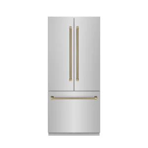 ZLINE Autograph 36-Inch French Door Built-In Refrigerator w/ Gray Interior and Gold Helix Handles (GRBIVZ-30436KG)