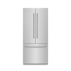 ZLINE Autograph 36-Inch French Door Built-In Refrigerator w/ Gray Interior and Nickel Helix Handles (GRBIVZ-30436KPN)