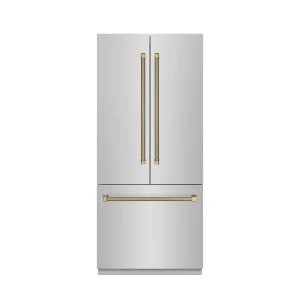 ZLINE Autograph 36-Inch French Door Built-In Refrigerator w/ Gray Interior and Bronze Helix Handles (GRBIVZ-30436KCB)