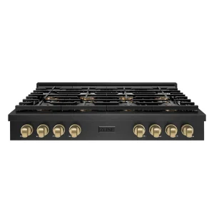 ZLINE Autograph 48-Inch Paramount Gas Rangetop with 8 Burner DuoPro™ Cooktop in Black Satin and Champagne Accents (PSRTBSZ-48-CB)
