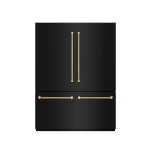ZLINE Autograph 60-Inch Black Stainless Steel Built-In Refrigerator w/ Gray Interior and Bronze Helix Handles (GRBIVZ-BS60KCB)