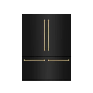 ZLINE Autograph 60-Inch Black Stainless Steel Built-In Refrigerator w/ Gray Interior and Gold Helix Handles (GRBIVZ-BS60KG)