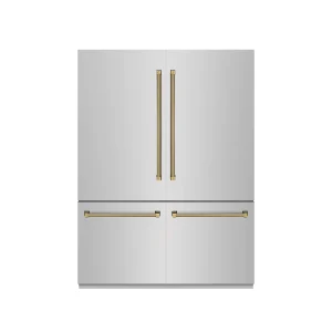 ZLINE Autograph 60-Inch Built-In Refrigerator w/ Gray Interior and Polished Gold Helix Handles (GRBIVZ-30460KG)
