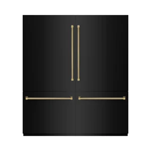 ZLINE Autograph 72-Inch Black Stainless Steel Built-In Refrigerator w/ Gray Interior & Gold Helix Handles (GRBITZ-BS72-KG)