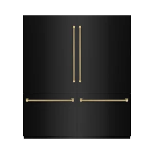ZLINE Autograph 72-Inch Black Stainless Steel Built-In Refrigerator w/ Gray Interior & Bronze Helix Handles (GRBITZ-BS72-KCB)