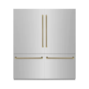ZLINE Autograph 72-Inch Built-In Refrigerator w/ Gray Interior and Polished Gold Helix Handles (GRBITZ-30472KG)