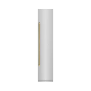 ZLINE Autograph Edition 18-Inch 8.6 Cu. Ft. Right Hinge Column Freezer in Stainless Steel with Graphite Gray Interior and Polished Gold Accents (RCFVR