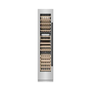ZLINE Autograph Edition 18-Inch 9.0 Cu. Ft. Triple Zone 68 Bottle Left Hinge Column Wine Cooler in Stainless Steel with Matte Black Accents (RCWVLZ-30