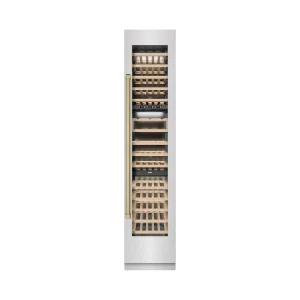 ZLINE Autograph Edition 18-Inch 9.0 Cu. Ft. Triple Zone 68 Bottle Right Hinge Column Wine Cooler in Satin Stainless Steel with Champagne Bronze Accent