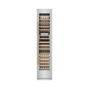 ZLINE Autograph Edition 18-Inch 9.0 Cu. Ft. Triple Zone 68 Bottle Right Hinge Column Wine Cooler in Stainless Steel with Champagne Bronze Accents (RCW