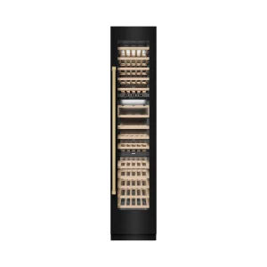 ZLINE Autograph Edition 18-Inch 9.0 Cu. Ft. Triple Zone 68 Bottle Right Hinge Column Wine Cooler in Black Stainless Steel with Champagne Bronze Accent
