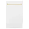 ZLINE Autograph Edition 18-Inch Compact 3rd Rack Top Control Dishwasher in White Matte with Gold Handle, 51dBa (DWVZ-WM-18-G)