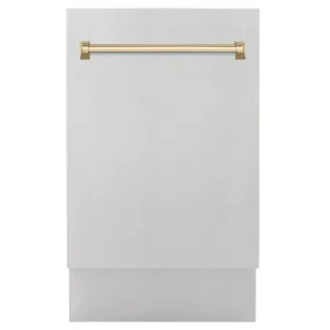 ZLINE Autograph Edition 18-Inch Compact 3rd Rack Top Control Dishwasher in Stainless Steel with Champagne Bronze Handle, 51dBa (DWVZ-304-18-CB)