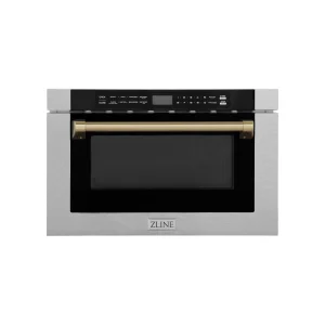 ZLINE Autograph Edition 24-Inch 1.2 cu. ft. Built-in Microwave Drawer in Finger Resistant Stainless Steel with Champagne Bronze Accents (MWDZ-1-SS-H-C