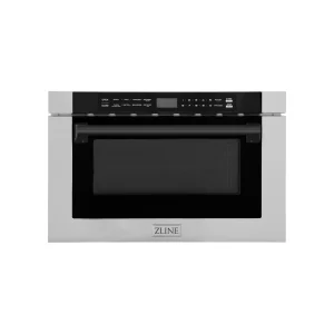 ZLINE Autograph Edition 24-Inch 1.2 cu. ft. Built-in Microwave Drawer with a Traditional Handle in Stainless Steel and Matte Black Accents (MWDZ-1-H-M