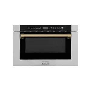 ZLINE Autograph Edition 24-Inch 1.2 cu. ft. Built-in Microwave Drawer with a Traditional Handle in Stainless Steel and Champagne Bronze Accents (MWDZ-