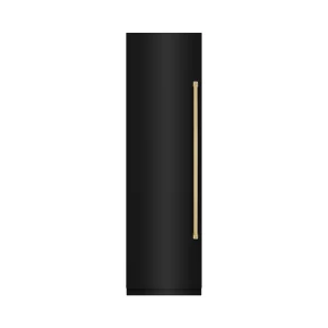 ZLINE Autograph Edition 24-Inch 12.4 Cu. Ft. Column Freezer in Black Stainless Steel with Graphite Gray Interior and Polished Gold Accents (RCFVZ-BS-2