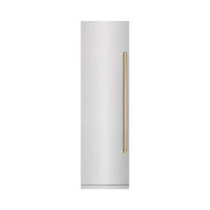 ZLINE Autograph Edition 24-Inch 12.4 Cu. Ft. Column Freezer in Satin Stainless Steel with Graphite Gray Interior and Polished Gold Accents (RCFVZ-SN-2