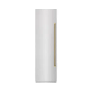 ZLINE Autograph Edition 24-Inch 12.4 Cu. Ft. Column Freezer in Satin Stainless Steel with Graphite Gray Interior and Champagne Bronze Accents (RCFVZ-S