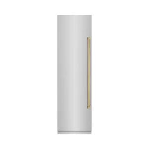 ZLINE Autograph Edition 24-Inch 12.4 Cu. Ft. Column Freezer in Stainless Steel with Graphite Gray Interior and Polished Gold Accents (RCFVZ-304-24-G)