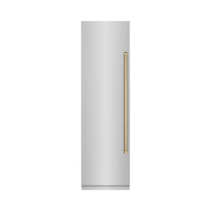 ZLINE Autograph Edition 24-Inch 12.4 Cu. Ft. Column Freezer in Stainless Steel with Graphite Gray Interior and Champagne Bronze Accents (RCFVZ-304-24-