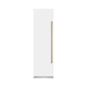 ZLINE Autograph Edition 24-Inch 12.4 Cu. Ft. Column Freezer in White Matte with Graphite Gray Interior and Champagne Bronze Accents (RCFVZ-WM-24-CB)