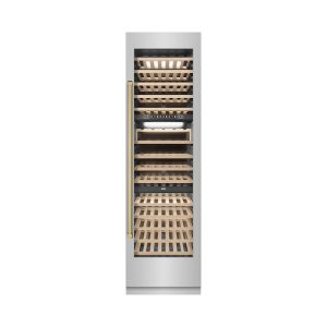 ZLINE Autograph Edition 24-Inch 12.4 Cu. Ft. Triple Zone 100 Bottle Column Wine Cooler in Stainless Steel and Champagne Bronze Accents (RCWVZ-304-24-C