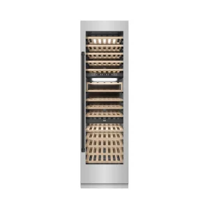 ZLINE Autograph Edition 24-Inch 12.4 Cu. Ft. Triple Zone 100 Bottle Column Wine Cooler in Stainless Steel and Matte Black Accents (RCWVZ-304-24-MB)