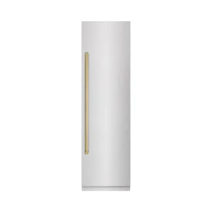 ZLINE Autograph Edition 24-Inch 12.5 Cu. Ft. Column Refrigerator in Satin Stainless Steel with Graphite Gray Interior and Polished Gold Accents (RCRVZ