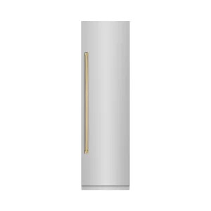 ZLINE Autograph Edition 24-Inch 12.5 Cu. Ft. Column Refrigerator in Stainless Steel with Graphite Gray Interior and Polished Gold Accents (RCRVZ-30424