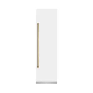ZLINE Autograph Edition 24-Inch 12.5 Cu. Ft. Column Refrigerator in White Matte with Graphite Gray Interior and Polished Gold Accents (RCRVZ-WM-24-G)