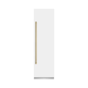 ZLINE Autograph Edition 24-Inch 12.5 Cu. Ft. Column Refrigerator in White Matte with Graphite Gray Interior and Champagne Bronze Accents (RCRVZ-WM-24-