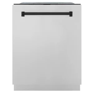 ZLINE Autograph Edition 24-Inch 3rd Rack Top Control Tall Tub Dishwasher in Stainless Steel with Matte Black Handle, 44 dBa (DWMTZ-304-24-MB)