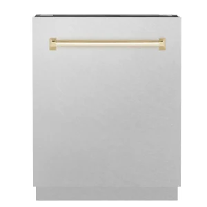 ZLINE Autograph Edition 24-Inch 3rd Rack Top Control Tall Tub Dishwasher in Satin Stainless Steel with Gold Handle, 51dBa (DWVZ-SN-24-G)