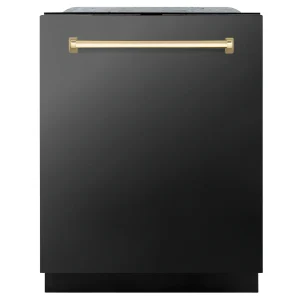 ZLINE Autograph Edition 24-Inch 3rd Rack Top Touch Control Dishwasher in Black Stainless Steel with Gold Handle, 44dBa (DWMTZ-BS-24-G)