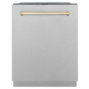 ZLINE Autograph Edition 24-Inch 3rd Rack Top Touch Control Dishwasher in Satin Stainless Steel with Gold Handle, 44 dBa (DWMTZ-SN-24-G)