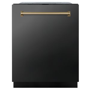 ZLINE Autograph Edition 24-Inch 3rd Rack Top Touch Control Dishwasher in Black Stainless Steel with Champagne Bronze Handle, 44 dBa (DWMTZ-BS-24-CB)