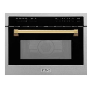 ZLINE Autograph Edition 24-Inch Microwave Oven in Satin Stainless Steel with Gold Accents (MWOZ-24-SS-G)