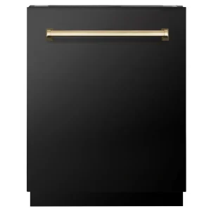ZLINE Autograph Edition 24-Inch Tall Tub Dishwasher in Black Stainless Steel with Gold Handle (DWVZ-BS-24-G)