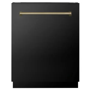 ZLINE Autograph Edition 24-Inch Tall Tub Dishwasher in Black Stainless Steel with Champagne Bronze Handle (DWVZ-BS-24-CB)