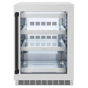 ZLINE Autograph Edition 24-inch Touchstone 151 Can Beverage Fridge with Satin Stainless Steel Glass Door and Matte Black Handle (RBSOZ-SN-24-MB)